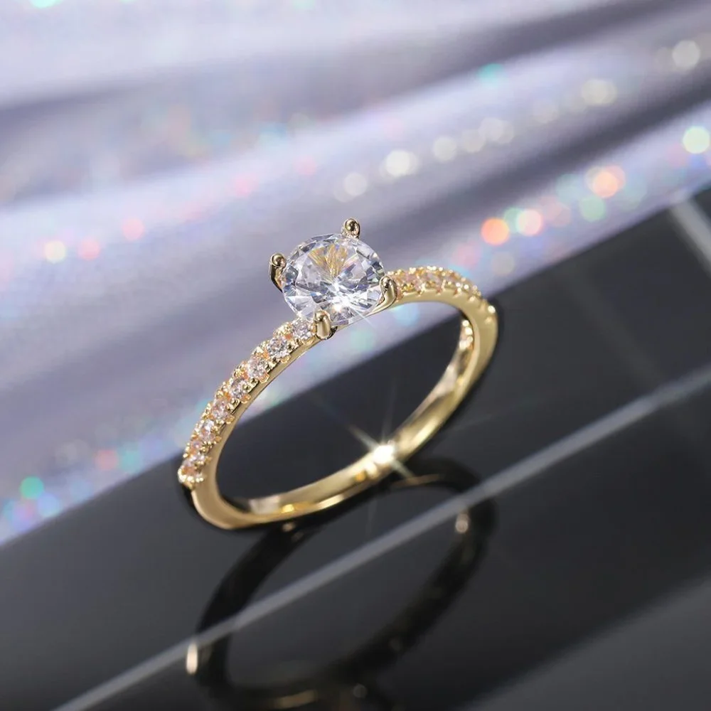 😍14K GOLD DAINTY REFINE CRYSTAL PURE ROUND BEAUTIFUL RING WOMEN, K880